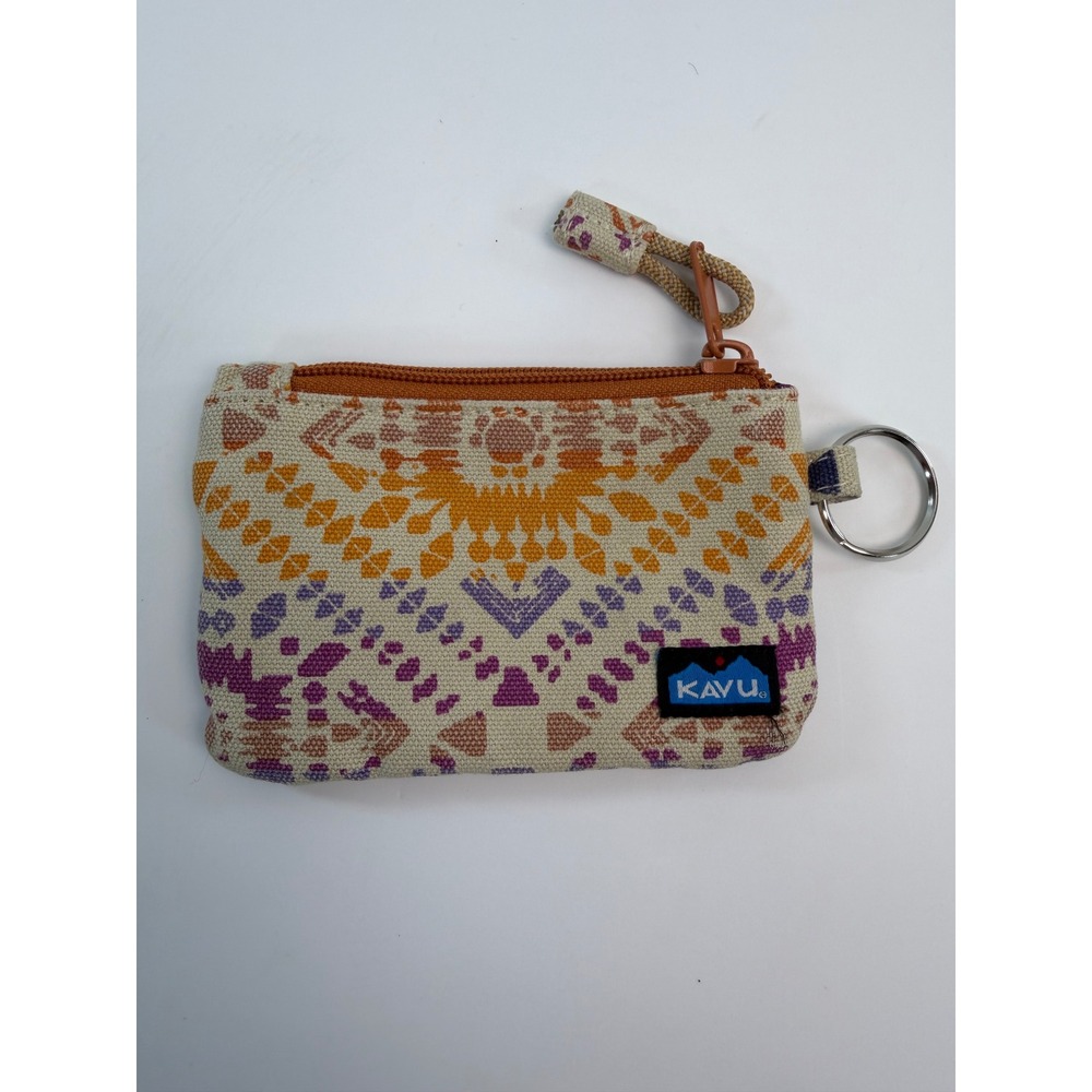 Kavu Pixie Pouch ID Wallet Canvas Geometric Tribal Print Keychain Coin Purse